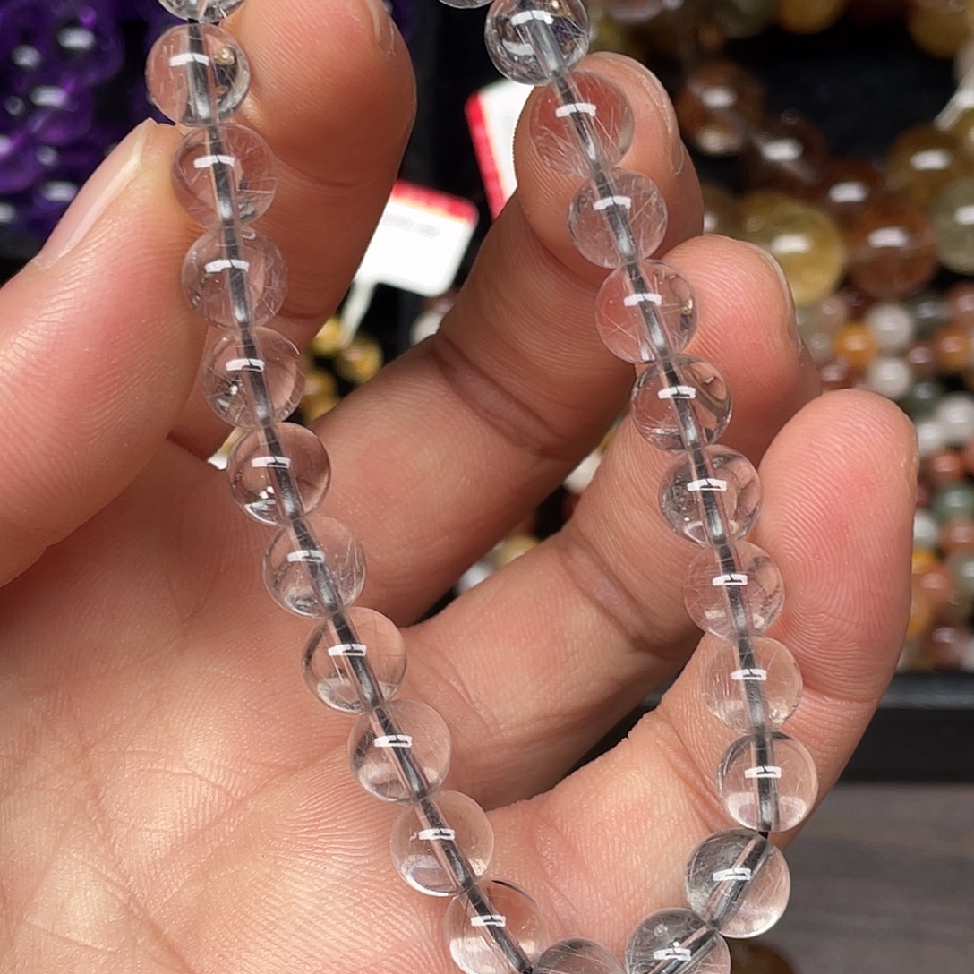 未镶嵌水晶手链黑银钛7.7