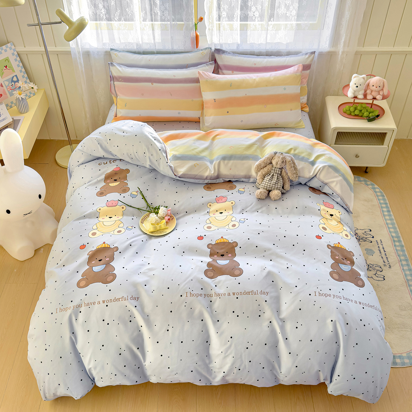 宿舍四季通用斜纹四件套小清晰磨毛印花被罩加厚单学生宿舍三件套