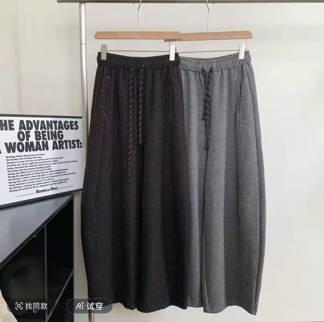 806女款加绒加厚毛呢弯刀裤