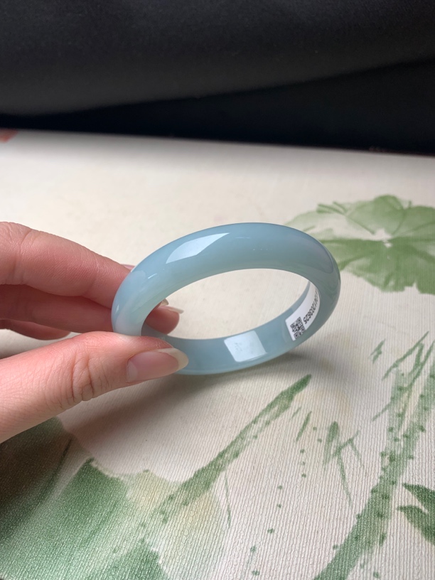 52.5圈口蓝水正圈天然缅甸翡翠手镯#货号3625