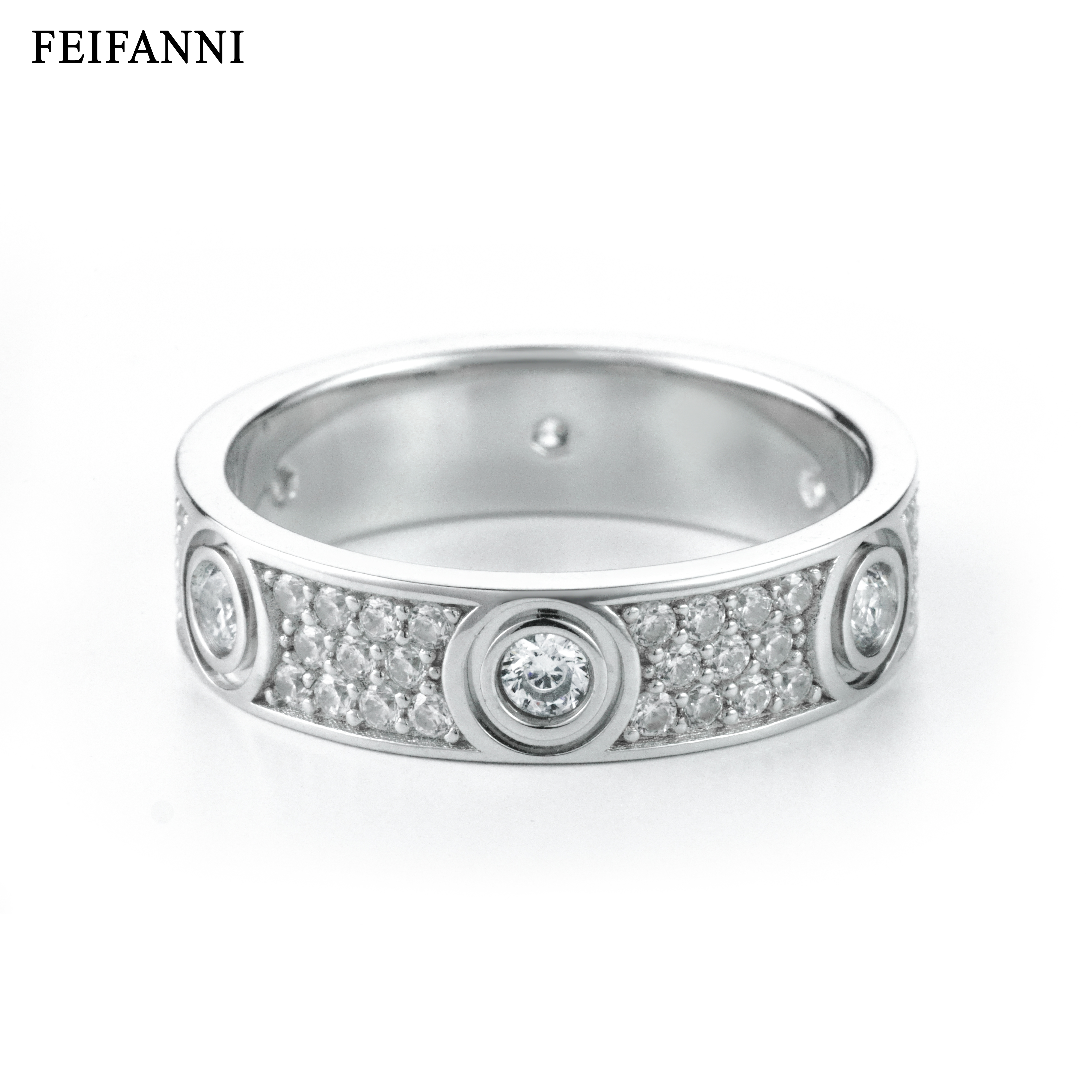 925银合成锆石戒指 FEIFANNI贵妃满钻满天星宽版白金色戒指