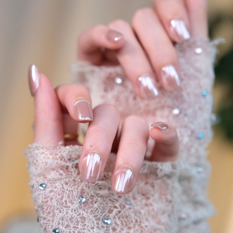 【电镀小灯泡】新短圆/新短方/中椭圆 电镀双光碎钻玻璃猫眼穿戴甲