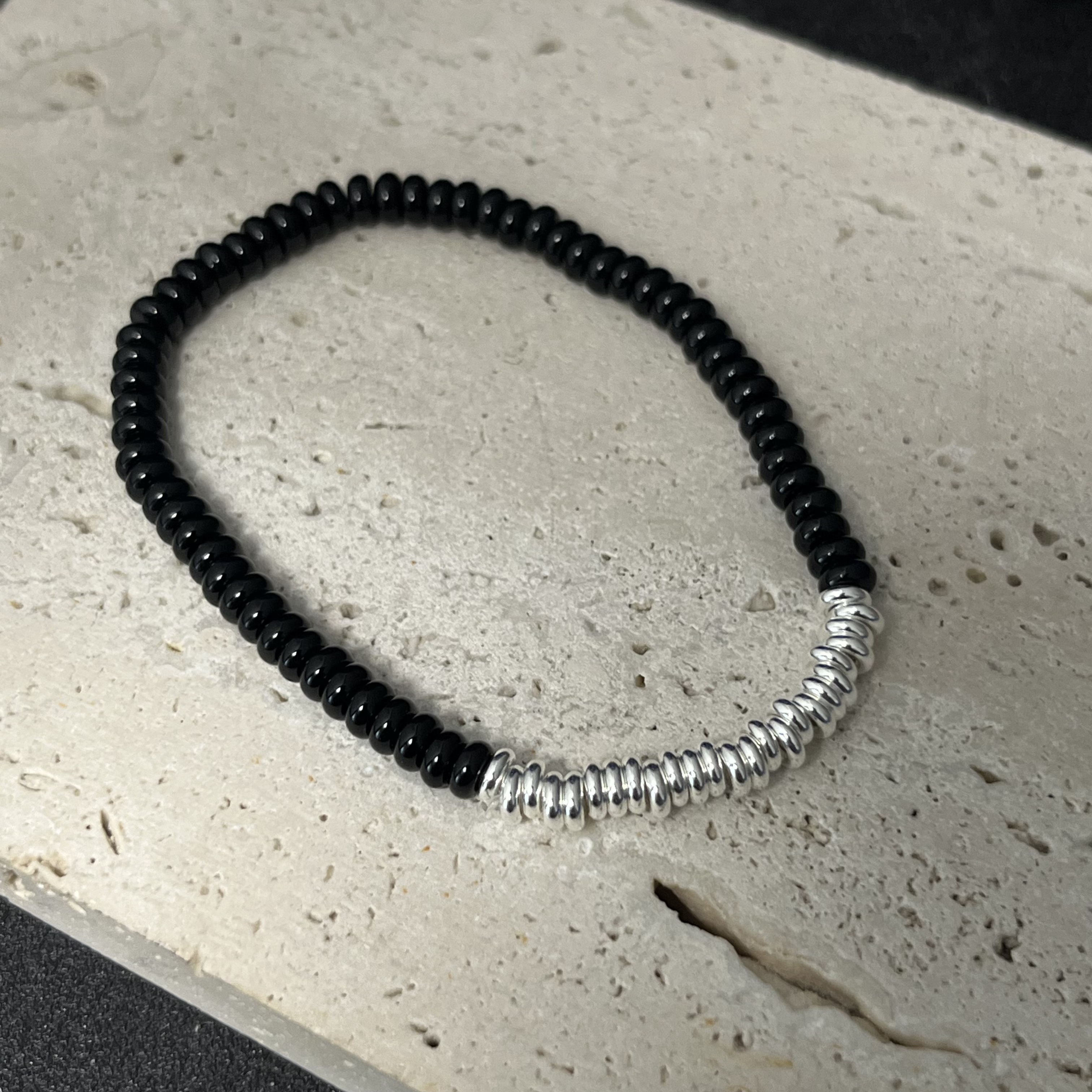 925银手链 黑色算盘珠银珠拼色手串Y7385 百搭时尚气质手工