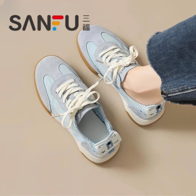 三福女士芭蕾德训鞋女软底运动阿甘鞋2025春秋薄款透气帆布小白鞋