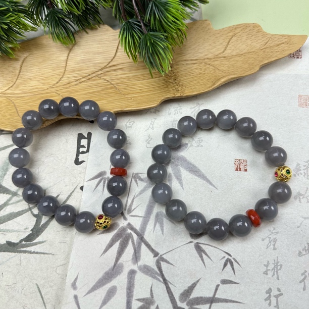 JYSP116和田玉烟紫手串11mm+多样性发其一