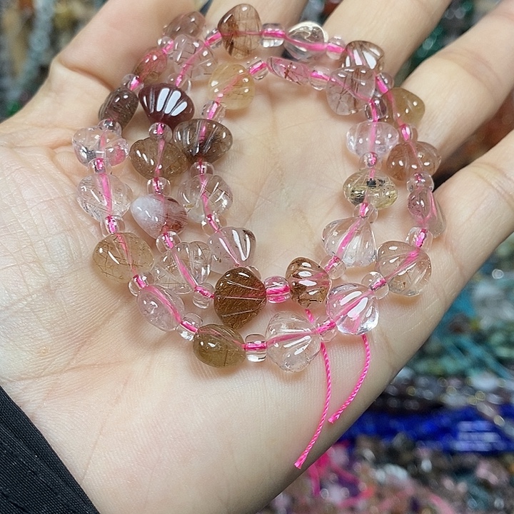 玛瑙/玉髓未镶嵌珠宝半成品天然彩发晶卡9-10mm