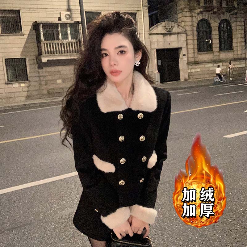 【加绒加厚】【两件套】短款直筒宽松显瘦小香风外套裤子套装LJ0152