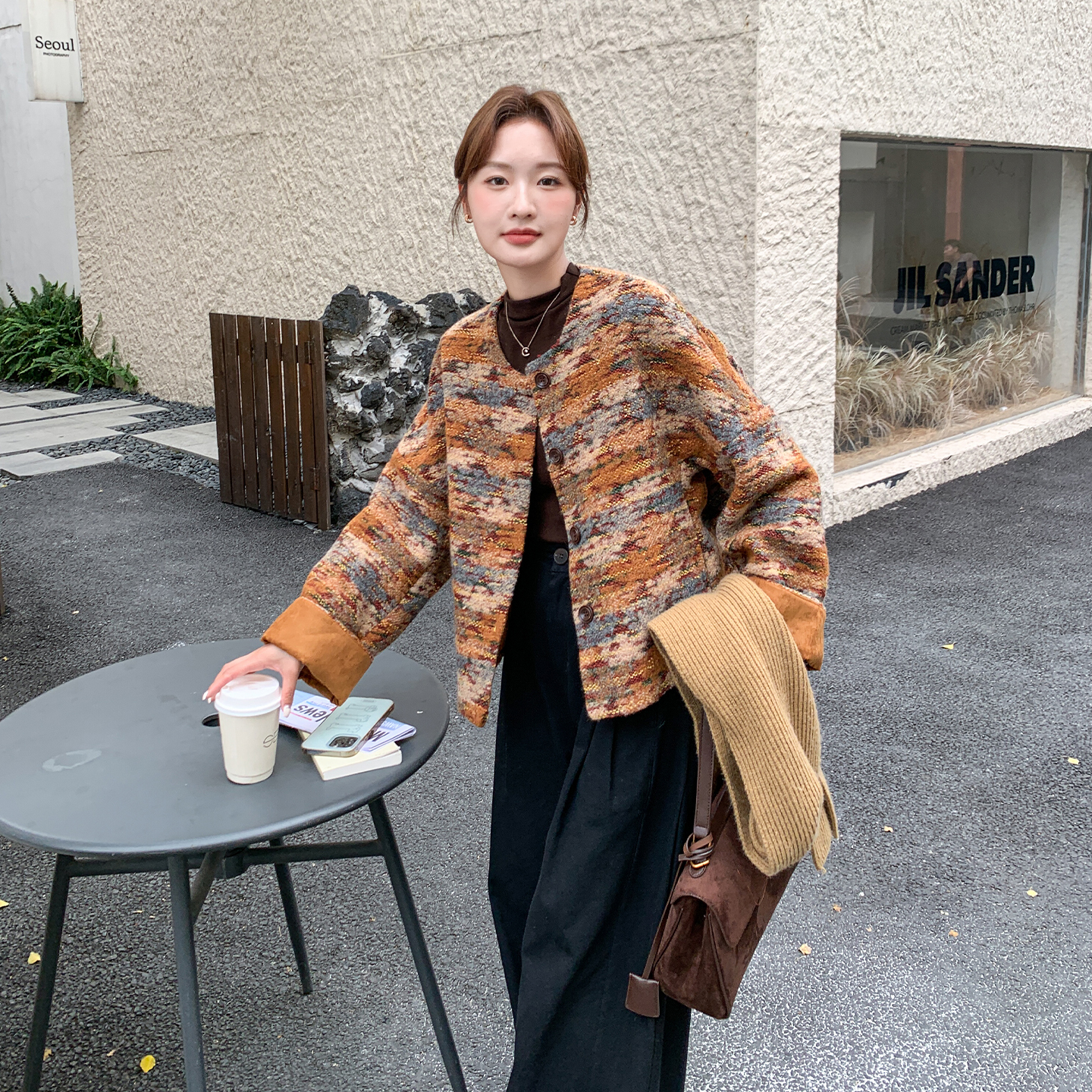 2025秋冬新款韩版宽松洋气法式小个子拼色加棉外套女短款上衣外套