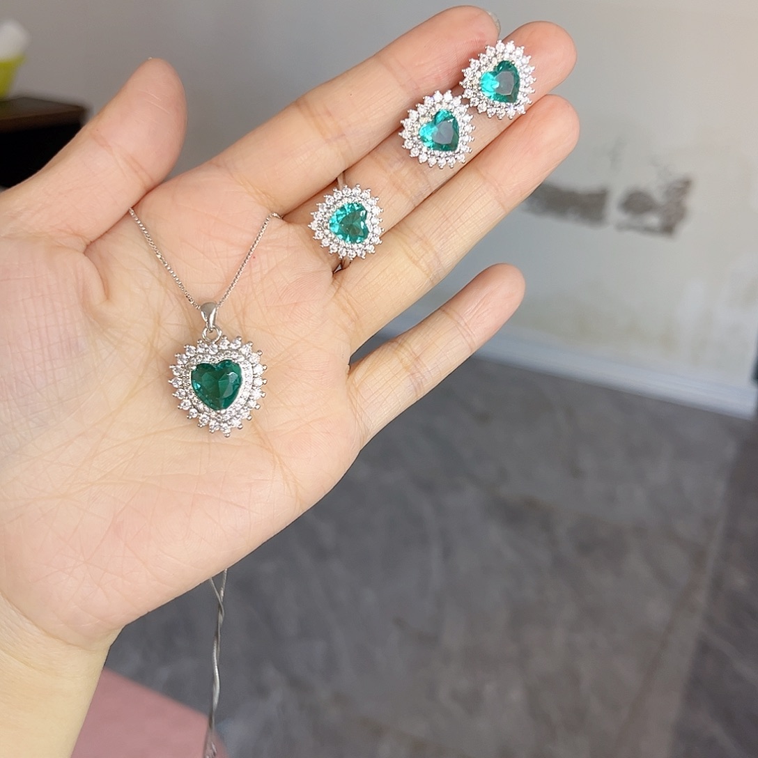 颈饰银S925镶嵌碧玺套装