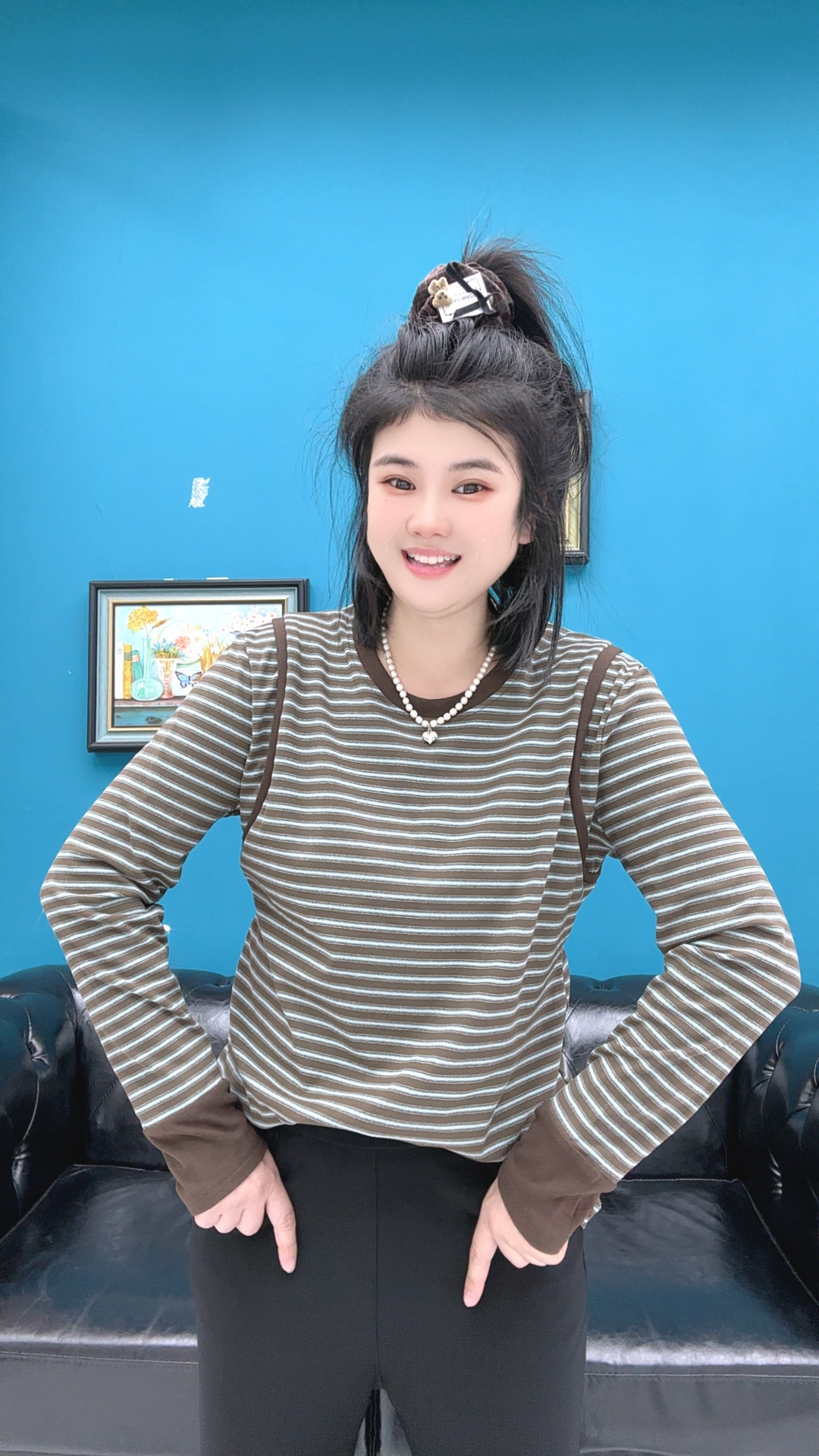 撞色拼接大码条纹长袖磨毛T恤女2025秋冬宽松显瘦百搭打底衫上衣