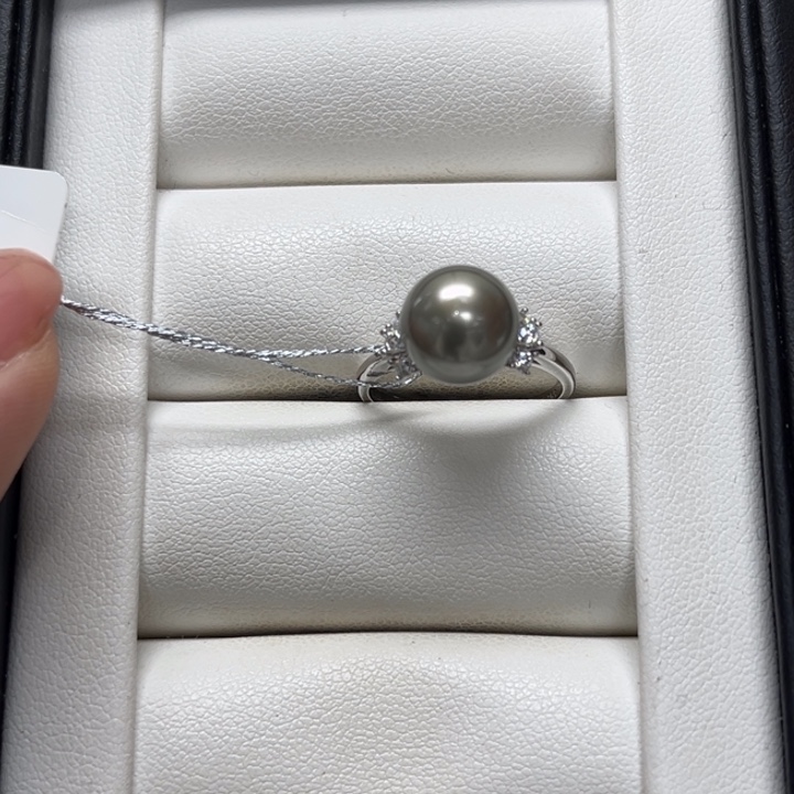 戒圈海水珍珠银S925镶嵌大溪地9-10mm107