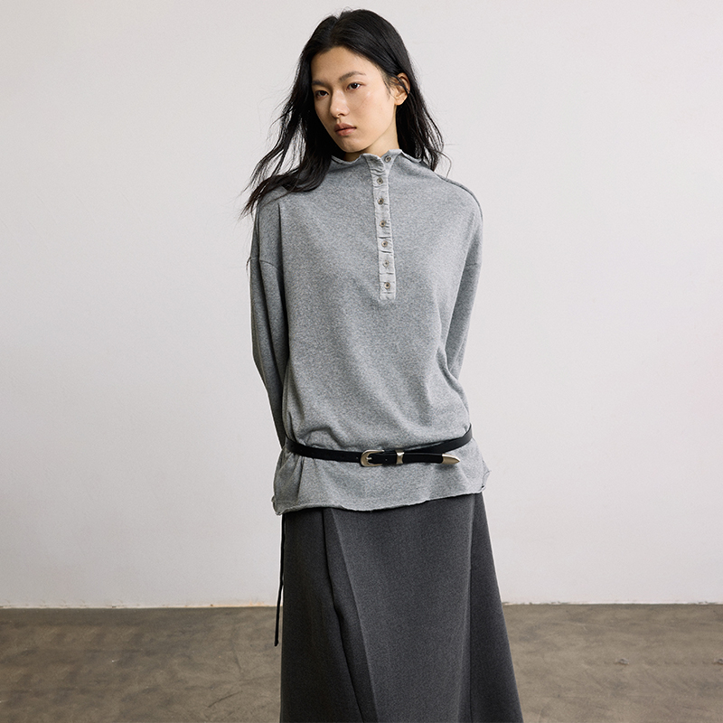 same flow立领与纽扣元素呼应柔软亲肤褶皱半高领针织内搭上衣女