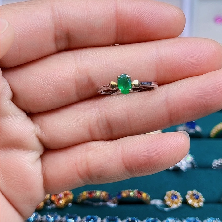 祖母绿戒指银S925镶嵌