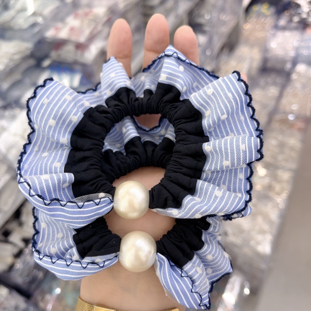 E714蓝色格子蕾丝两个面膜圈