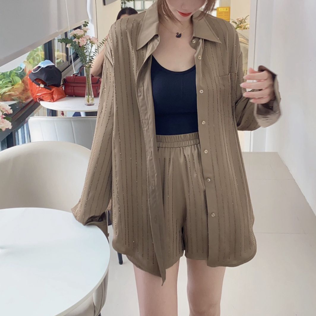 KIKI严选：4886131-KLQ家欧洲站南油夏季竖钻衬衫短裤两件套装