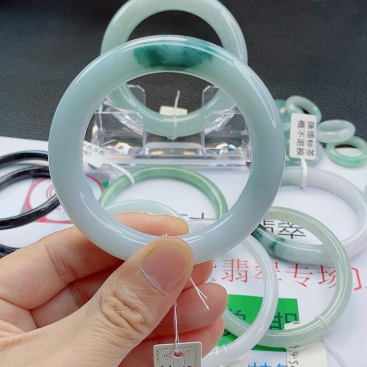 翡翠未镶嵌手镯胖圆条手镯53-54圈口