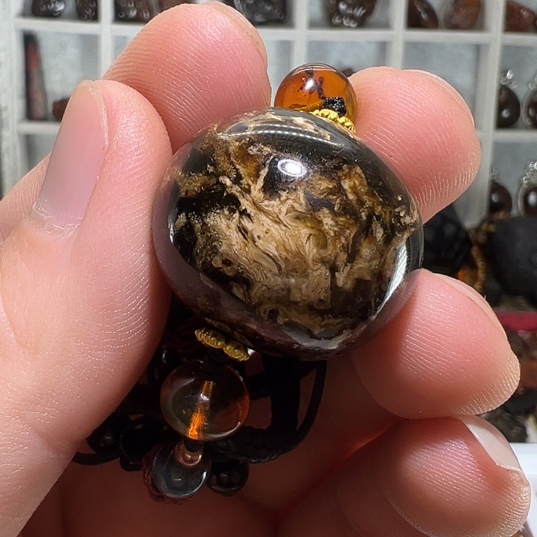 琥珀（花珀）未镶嵌裸石抚顺琥珀27+珠子溶洞花珀