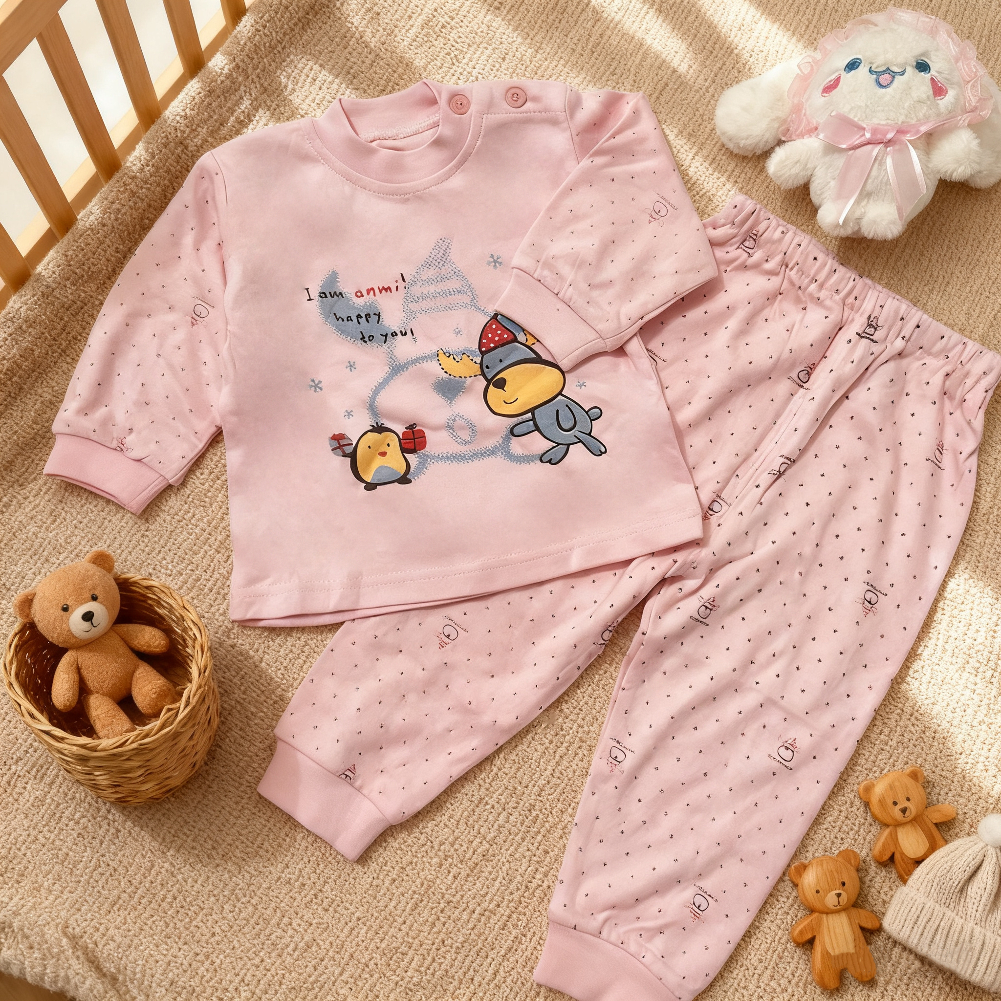 韩式休闲风居家保暖卡通小鹿秋衣秋裤长袖儿童宝宝套装