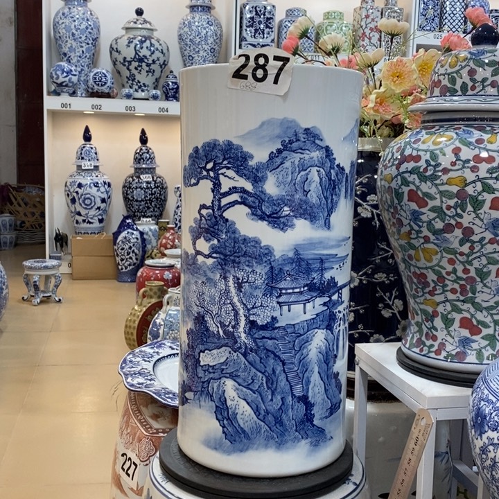 摆件善*手绘陶瓷直筒花瓶