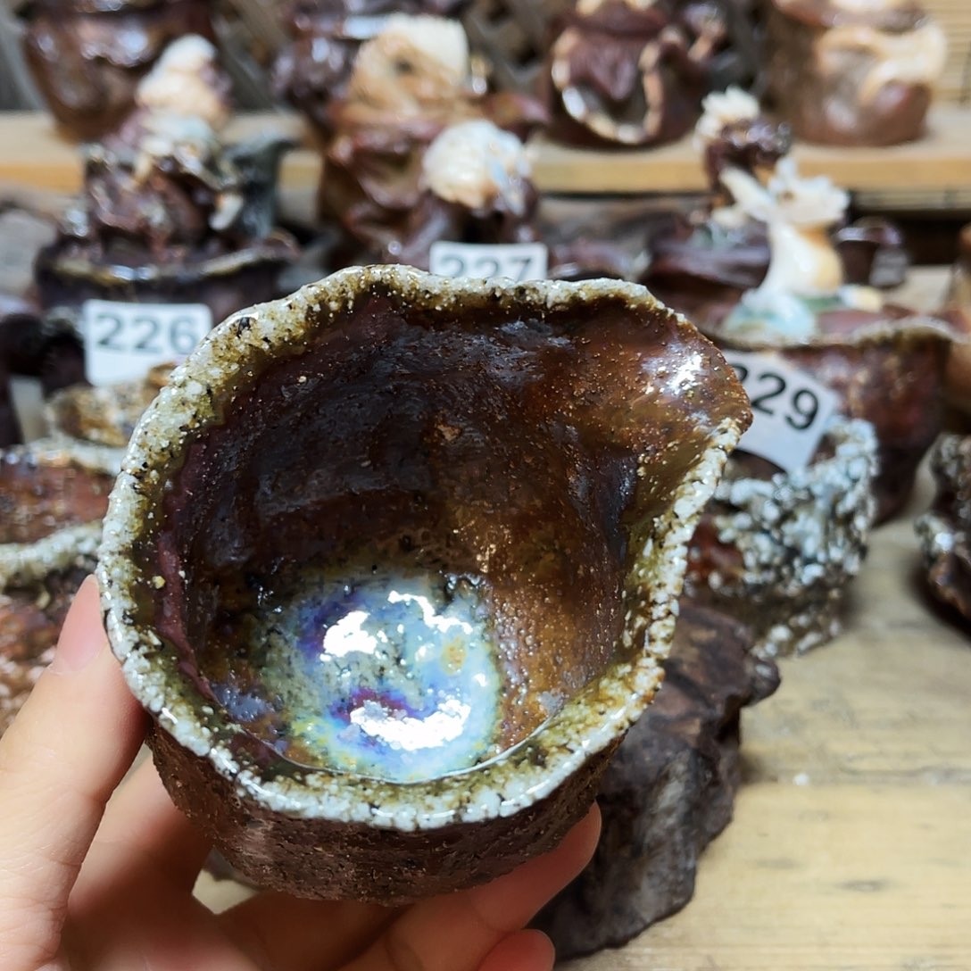 杯柴烧粗陶手捏公道杯