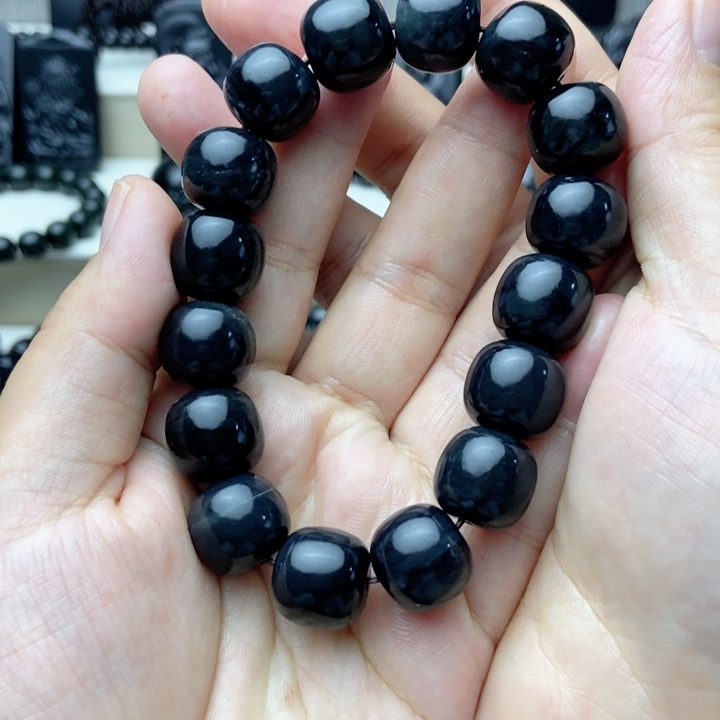 未镶嵌手链和田玉（墨玉）卡14老型手串 带包容