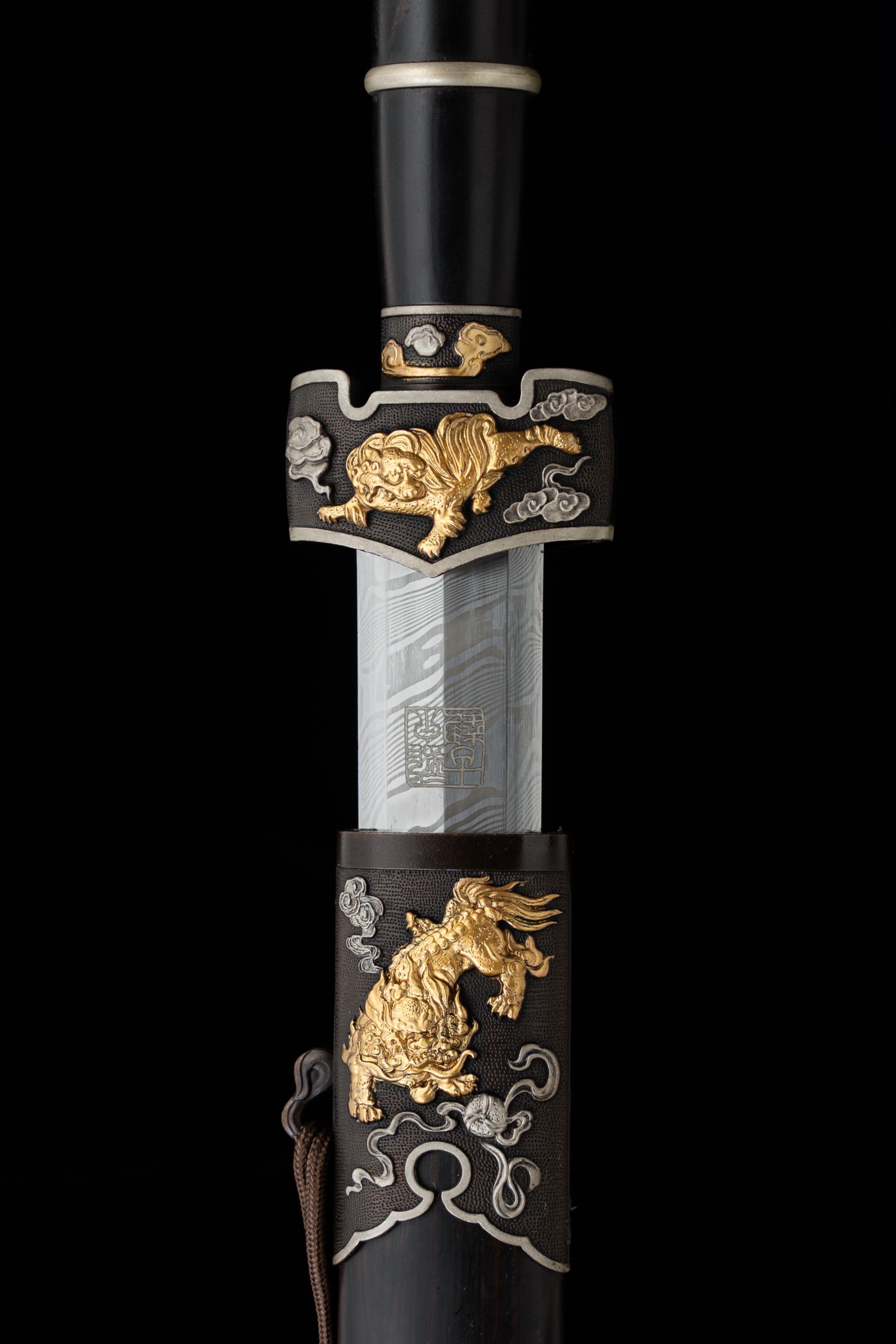 麒麟战剑铜装黑檀木剑鞘三色铜扭转纹未开刃