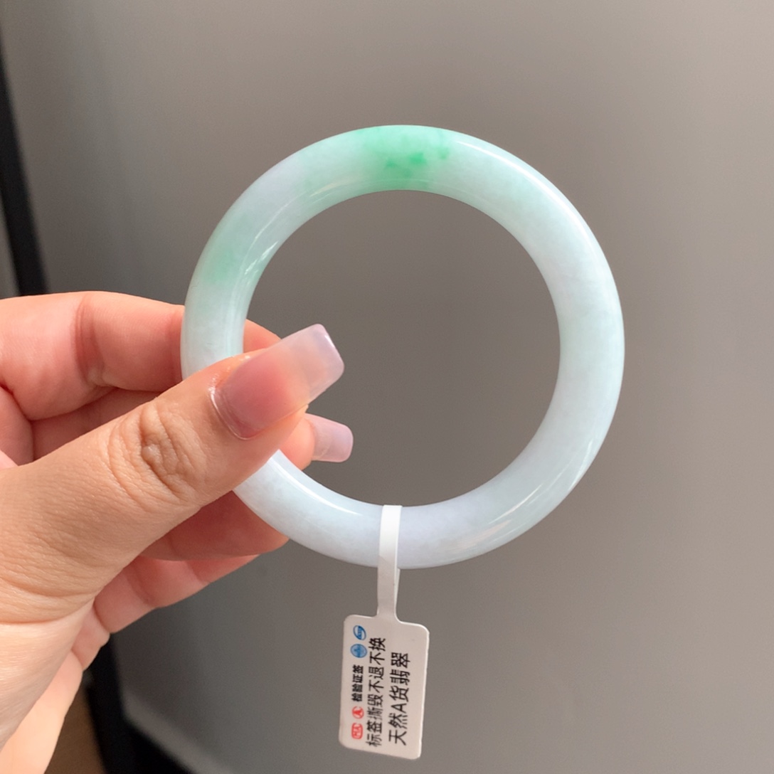翡翠手镯未镶嵌20 54飘阳绿胖圆