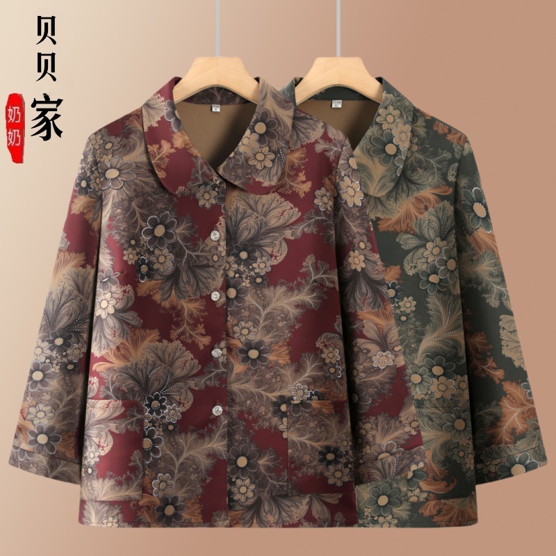 老年人秋装衬衫女洋气奶奶装长袖上衣气质老太太春秋衣服妈妈外套