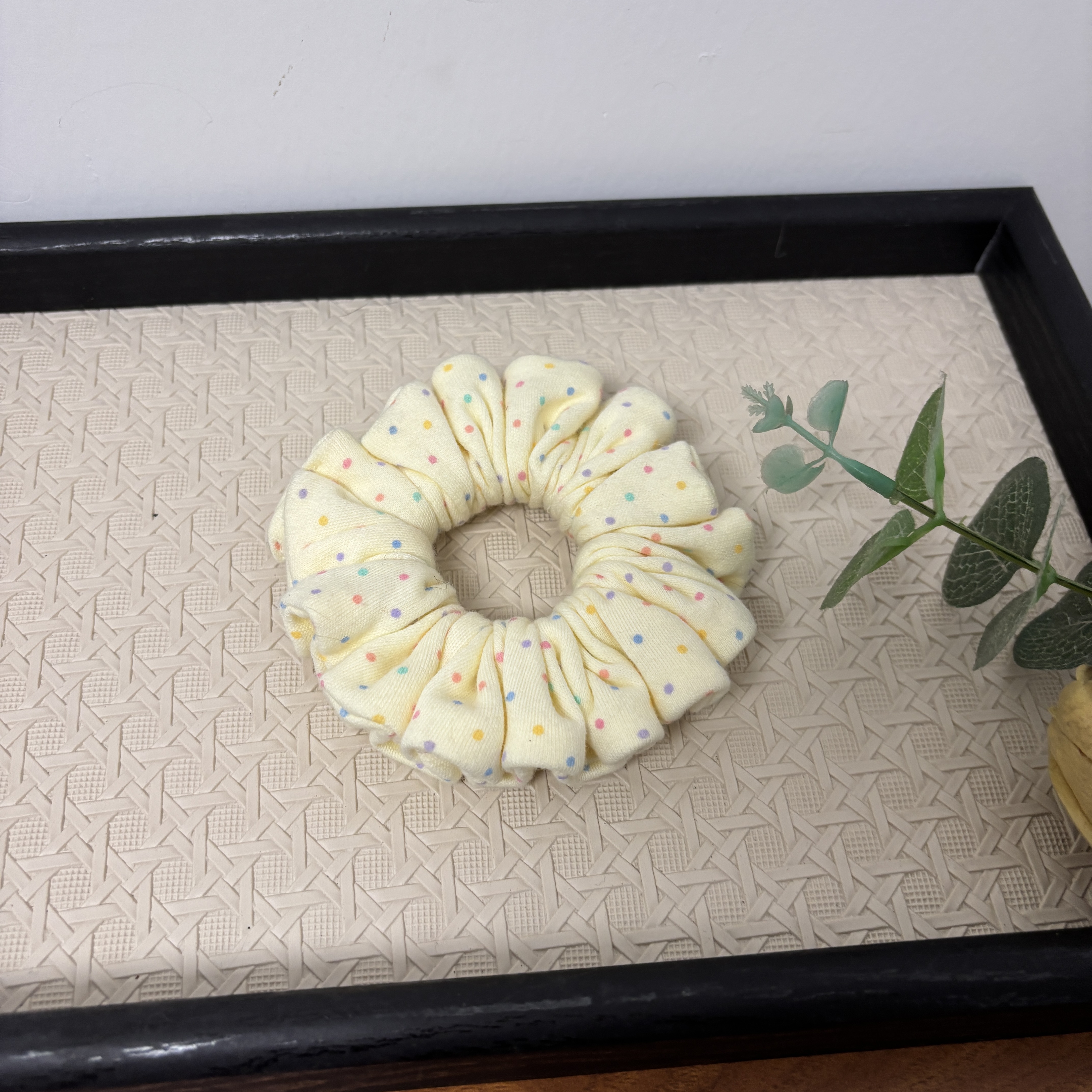 bm风针织奶黄色彩色波点大肠发圈温柔甜美发圈发饰