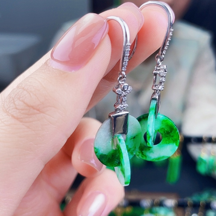 翡翠银S925镶嵌耳饰饰品