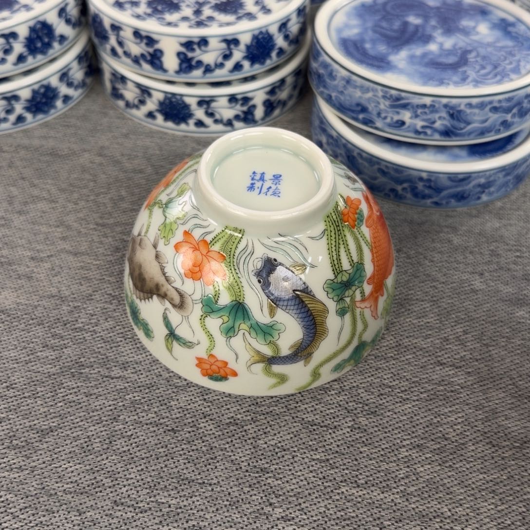 陶摆件鱼澡纹鸡心杯