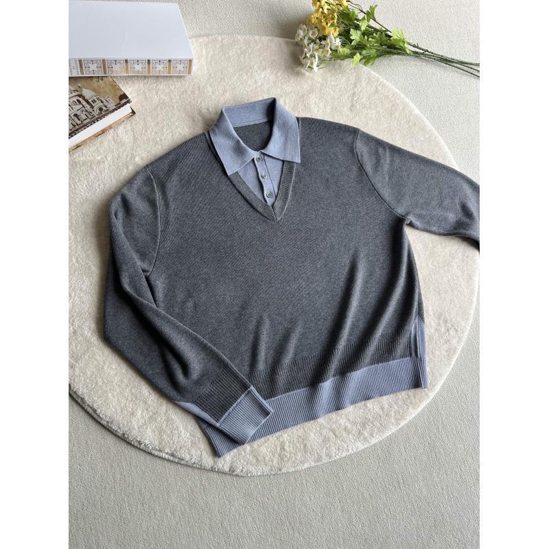 A879 假两件miu系polo领毛衣针织衫学院风cleanfit老钱