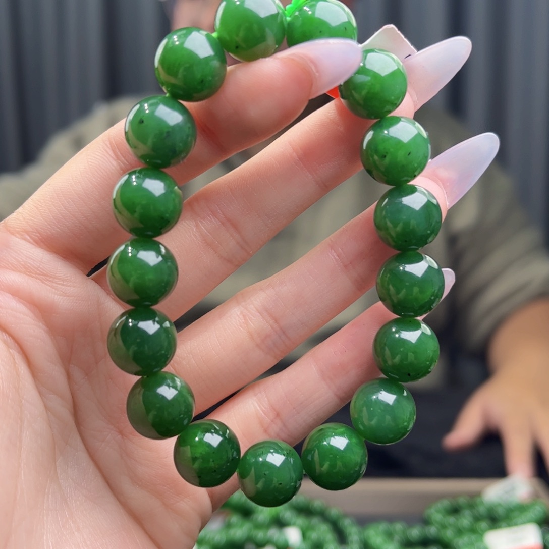 和田玉未镶嵌手链天然和田玉俄碧阳绿12