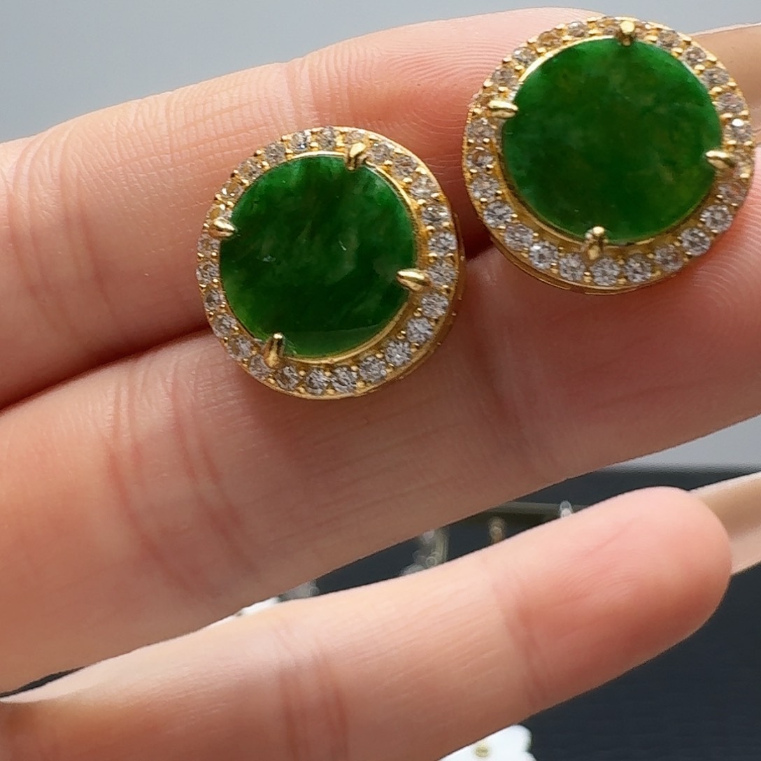 翡翠耳饰银S925镶嵌耳饰