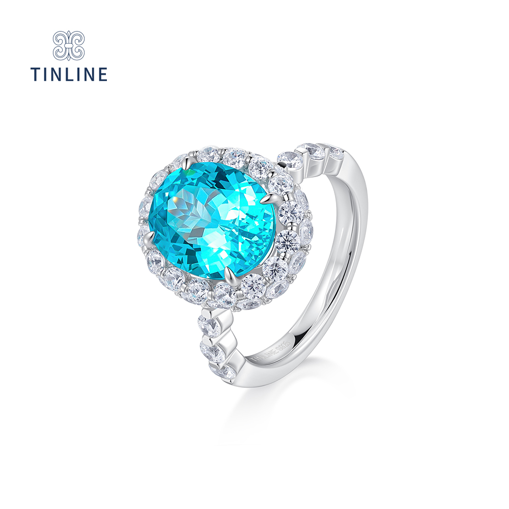 TINLINE 培育蓝宝石「碧瑶」戒指7.5克拉实验室培育帕拉伊巴高级感