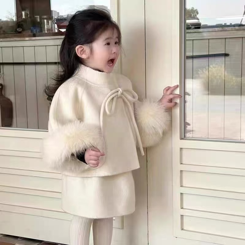 女童韩系毛呢小香风套装秋冬儿童洋气裙子千金宝宝呢子外套两件套