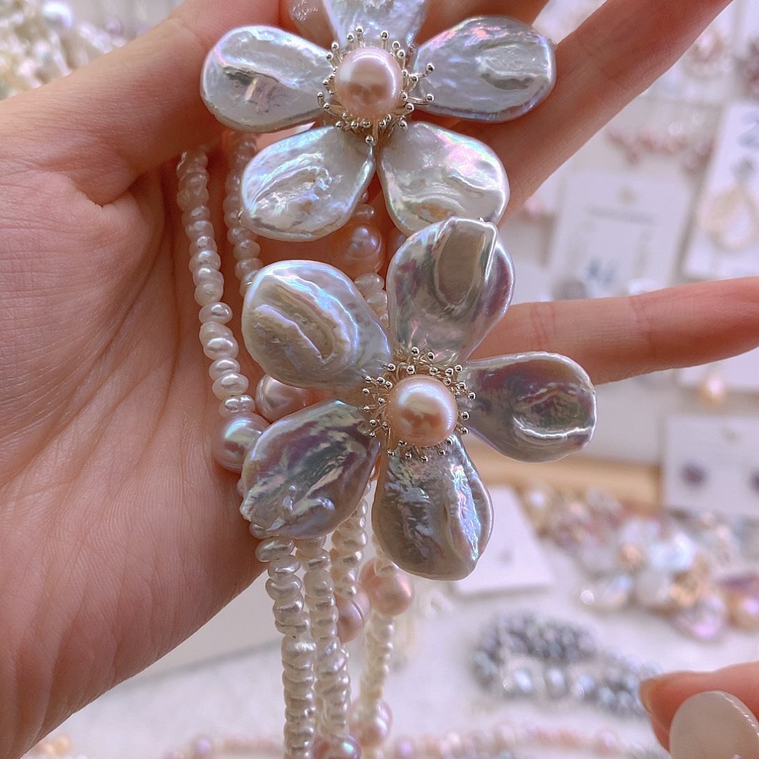 囍***財未镶嵌吊坠淡水珍珠