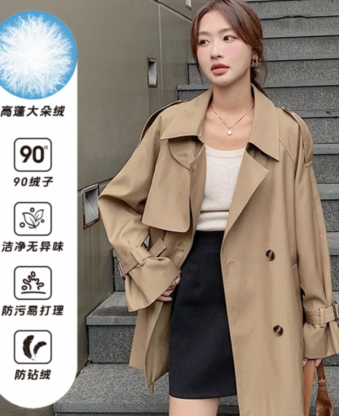 90白鸭绒羽绒款风衣女2025新款高级气质收腰中长款过膝英伦风!！