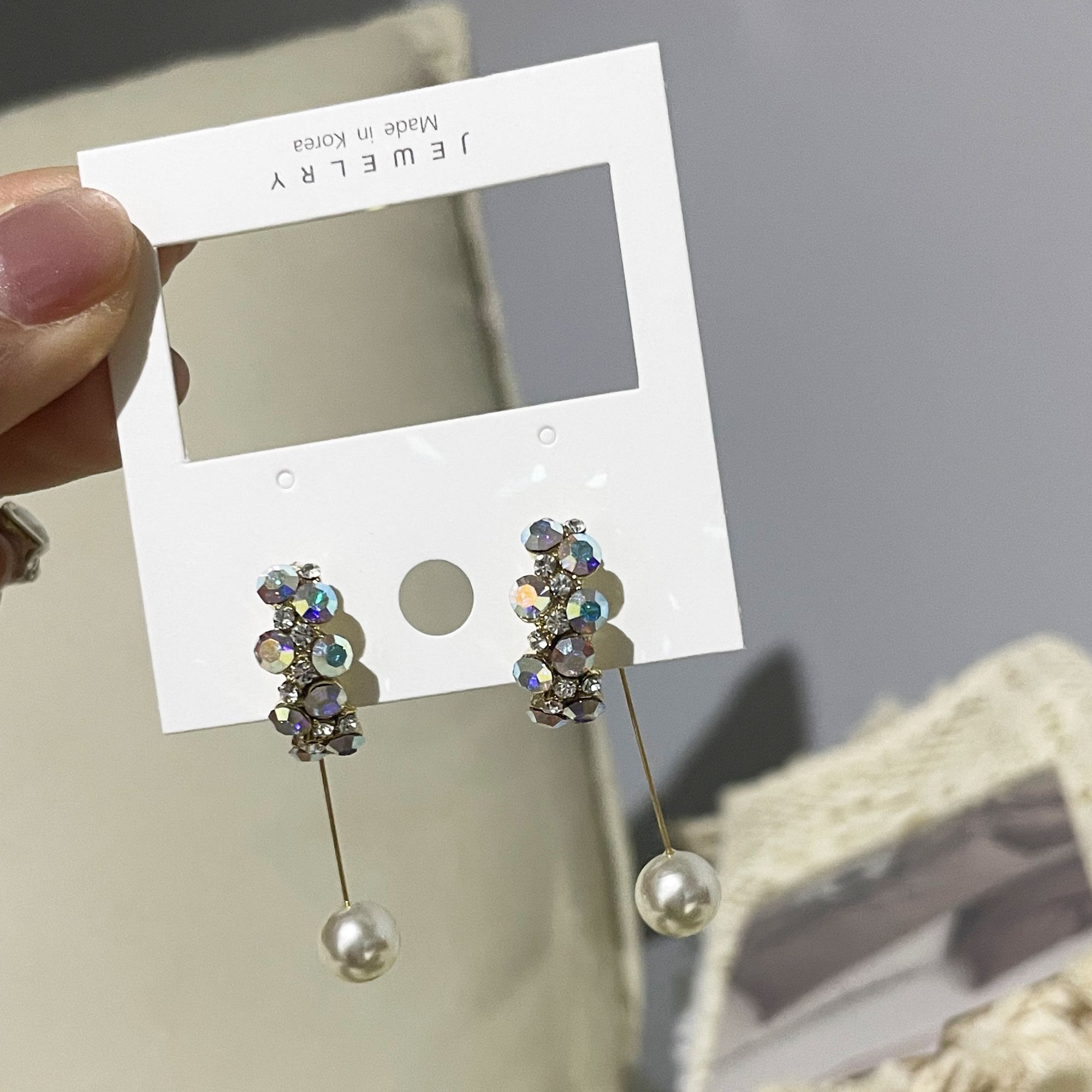 合金仿水晶耳饰 日韩白色甜美韩版韩式耳环小众气质百搭精致101