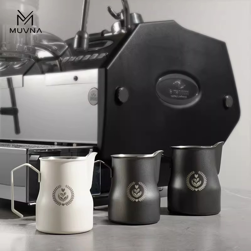 MUVNA意式咖啡打奶杯304不锈钢大肚打奶缸350/450拉花杯奶泡杯