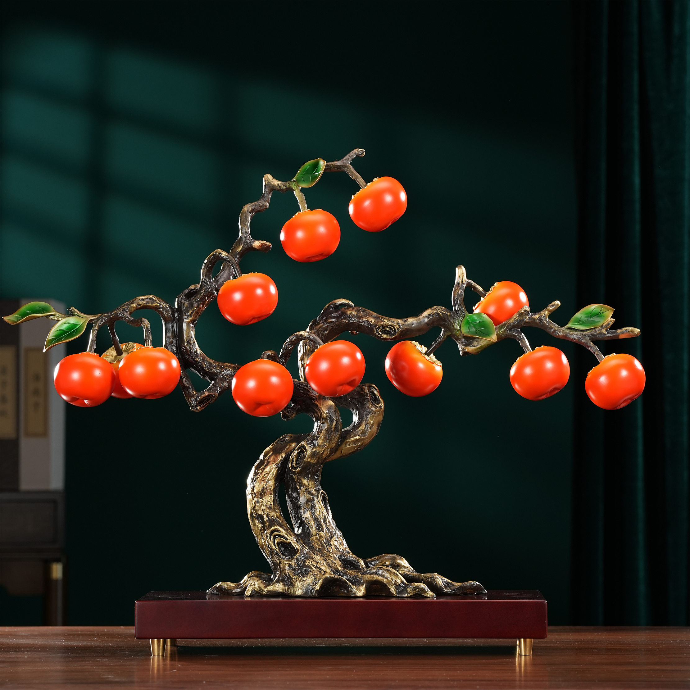 同欢福《喜柿连连》铜柿子摆件新中式客厅玄关装饰摆件家居饰品乔迁