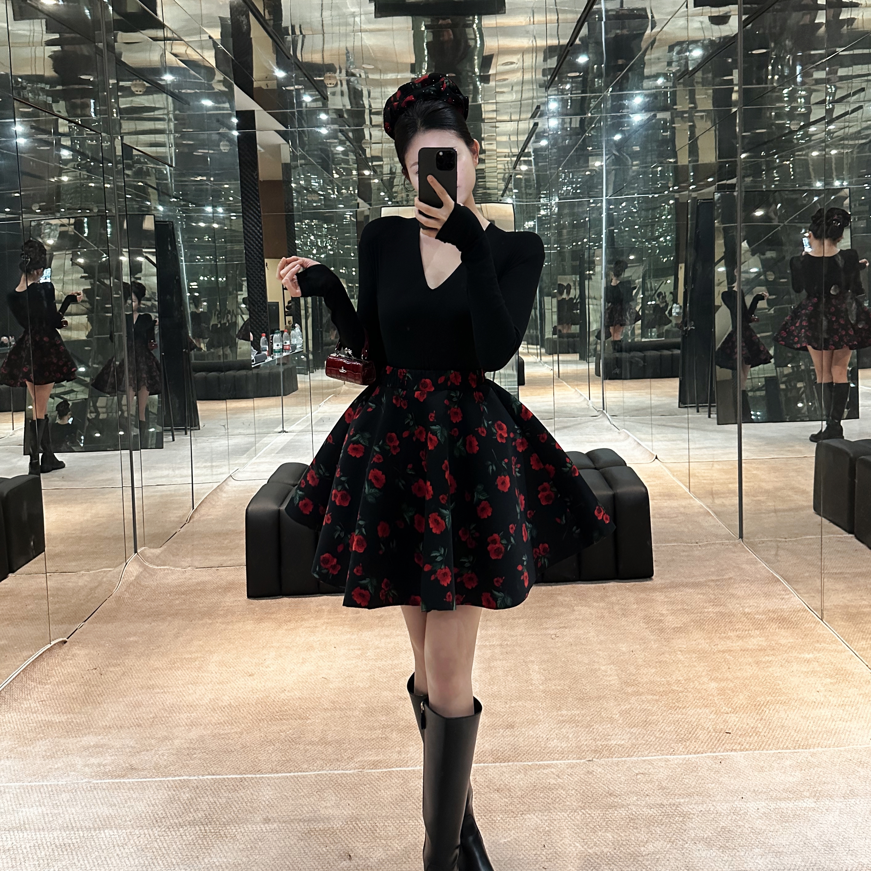 优雅经典法式半身裙百搭减龄穿搭不褪色高腰显瘦玫瑰蓬蓬裙套装