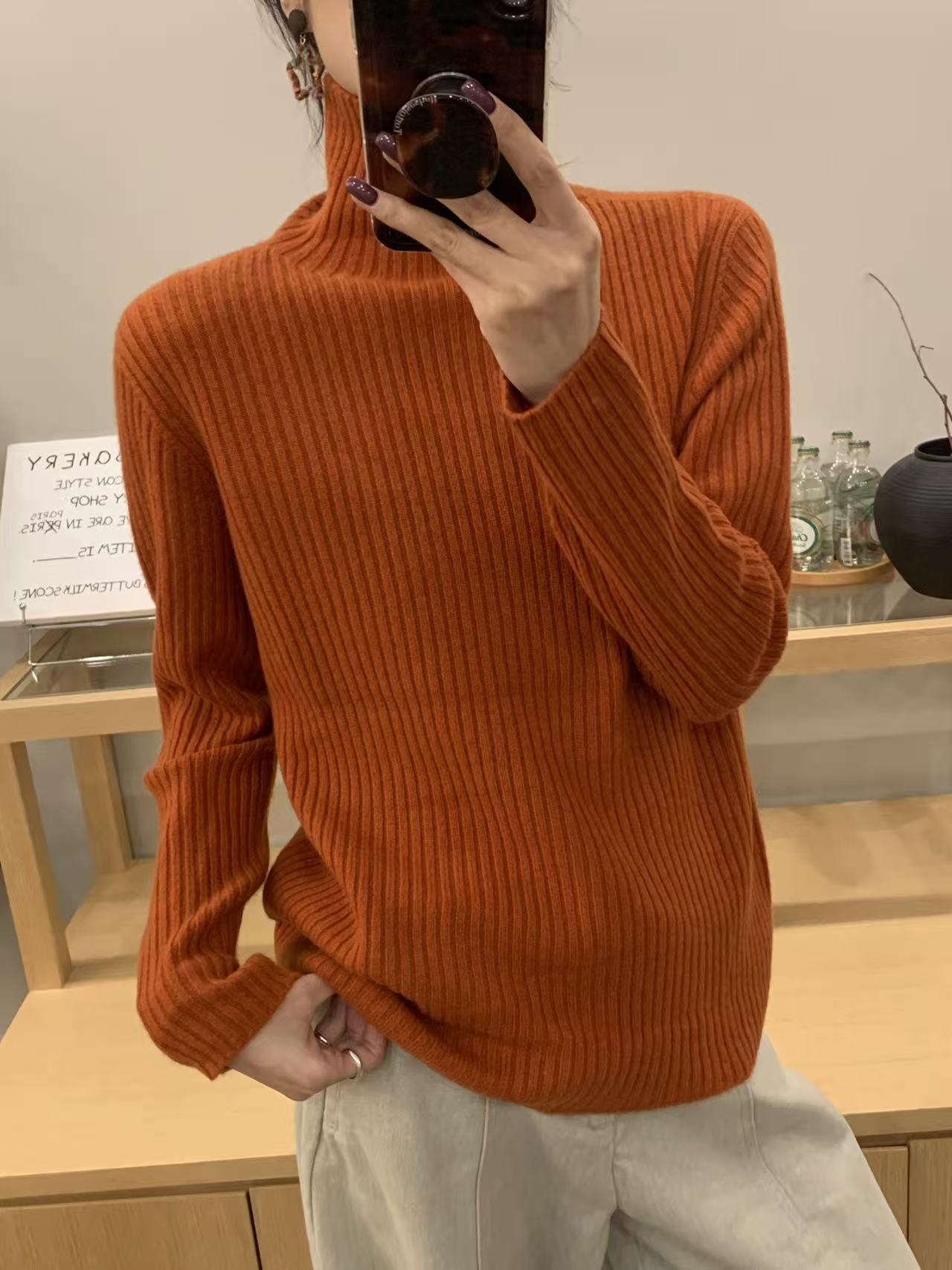 不褪色丝光高领针织常规款衫网红女士打底衫