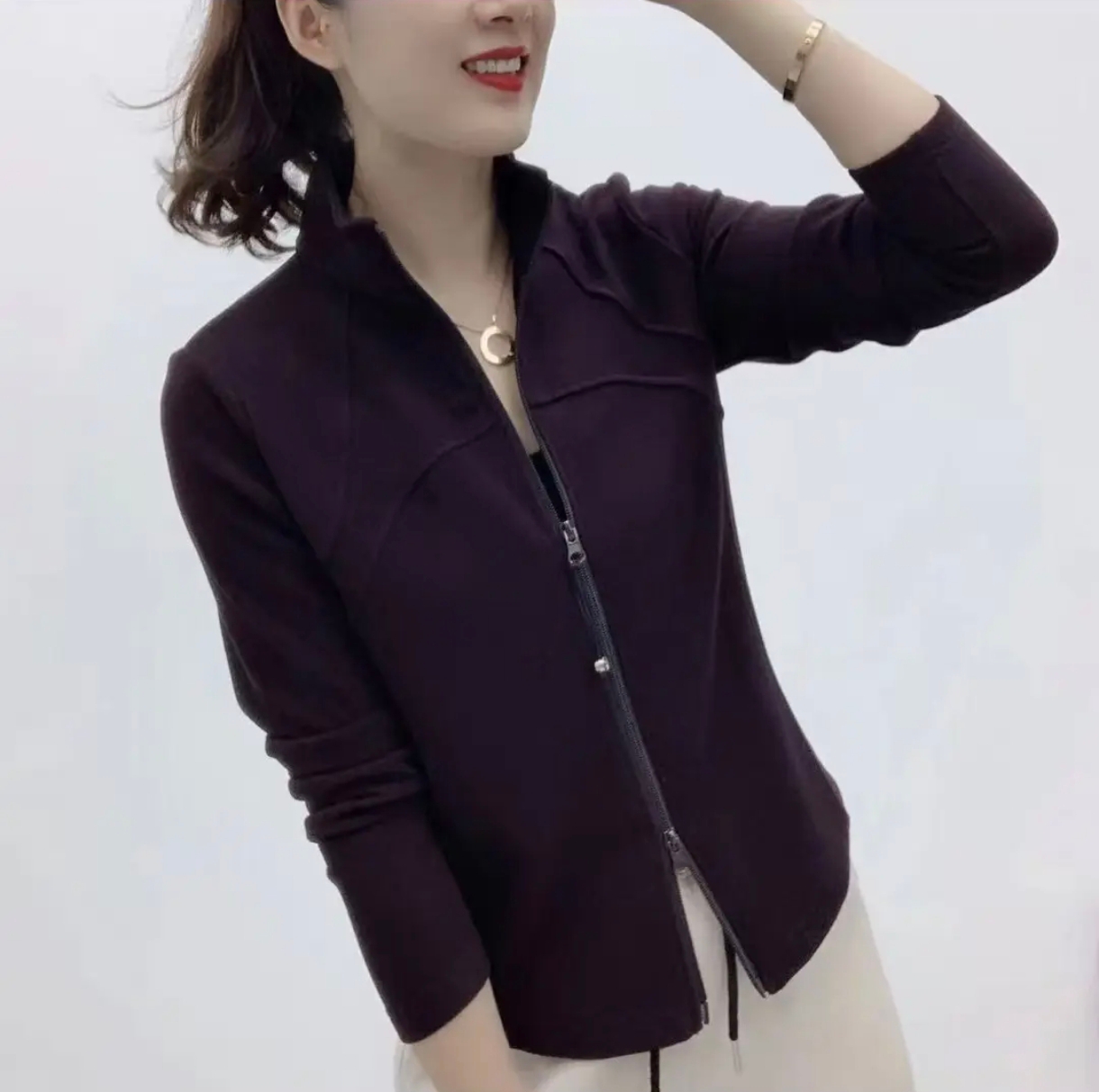 双面绒立领短外套女秋冬保暖修身显瘦长袖纯色休闲百搭拉链开衫