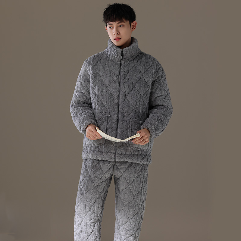 【简约超厚树皮绒】新款三层夹棉加厚保暖家居服男女同款