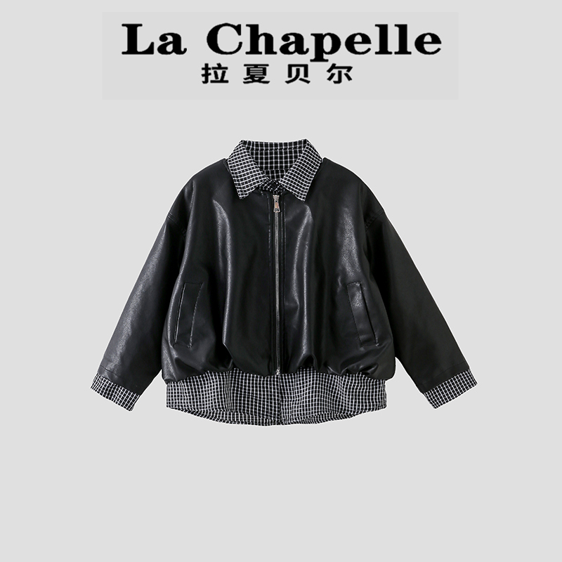 La Chapelle【拉夏贝尔】秋季韩版时尚儿童假两件皮衣外套LA1879