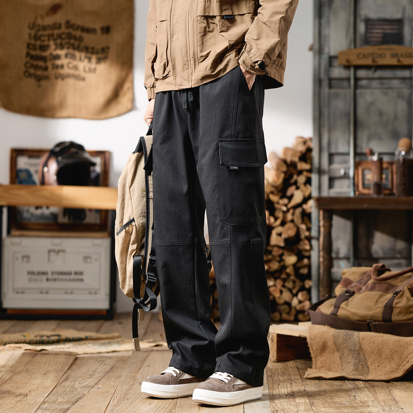 |大码男装秋季新品日系工装休闲裤男宽松百搭阔腿直筒长裤