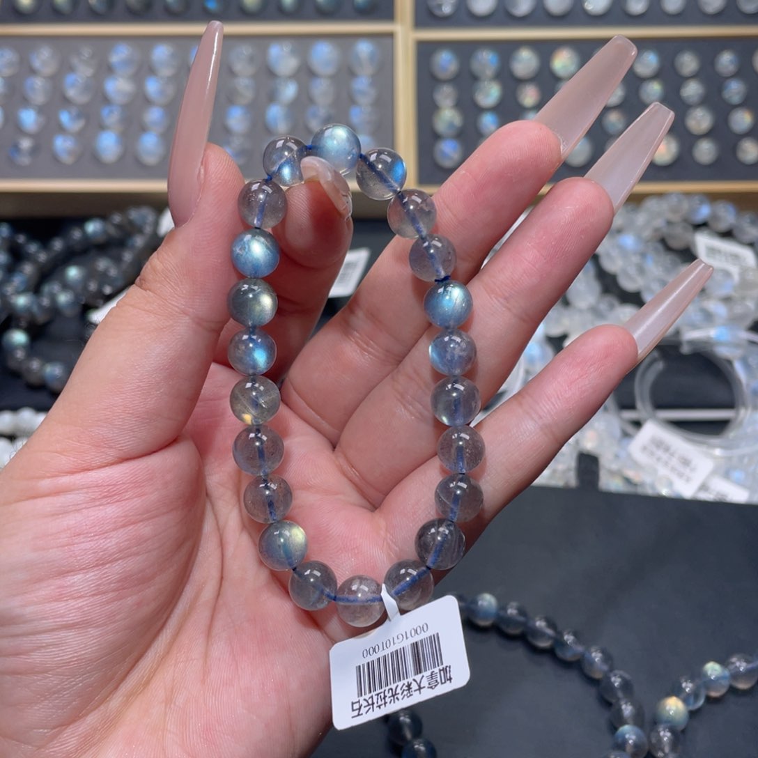 手链未镶嵌长石早****好加拿大强光灰月光手链9mm