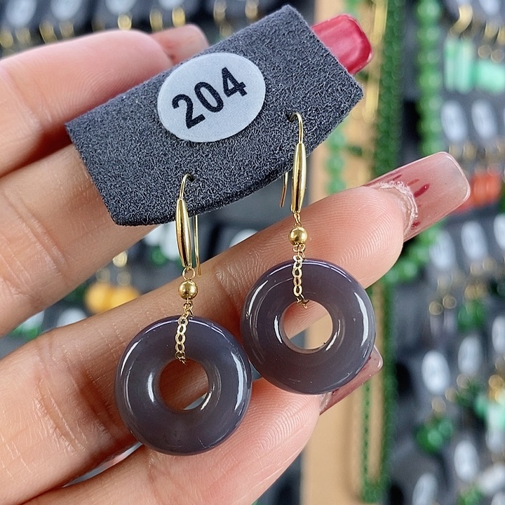 和田玉耳饰18K金镶嵌