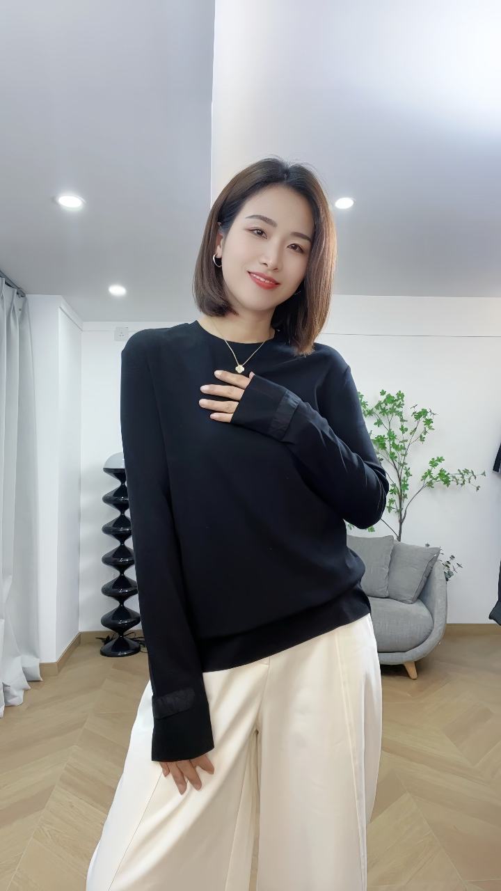 【希辰】小众简约纯色长袖T恤上衣 88846                         